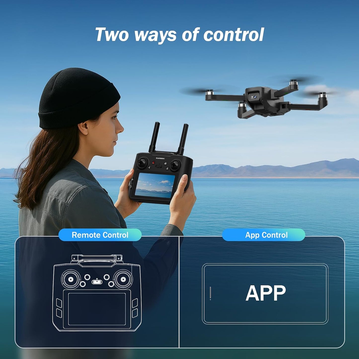 K600GPS Drone with Camera for Adults, 4.5 Inch LCD RC Screen, 32G SD Card, GPS Drone Auto Return, Gesture Flight, Brushless Motor, Optical Flow,3 Speeds for Adults/Beginners, under 249G