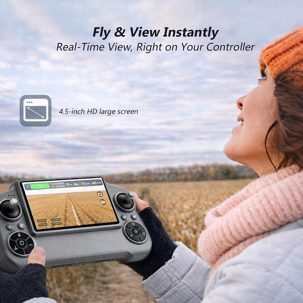 3-Axis Gimbal GPS Drone with 4K Camera  Drone, 10000FT Range, 90Min Flight Time with 3 Batteries, 4.5" HD Screen Remote, Auto Return, Follow Me, Brushless Motor, 5G FPV, Foldable RC Quadcopter for Beginners - under 249G