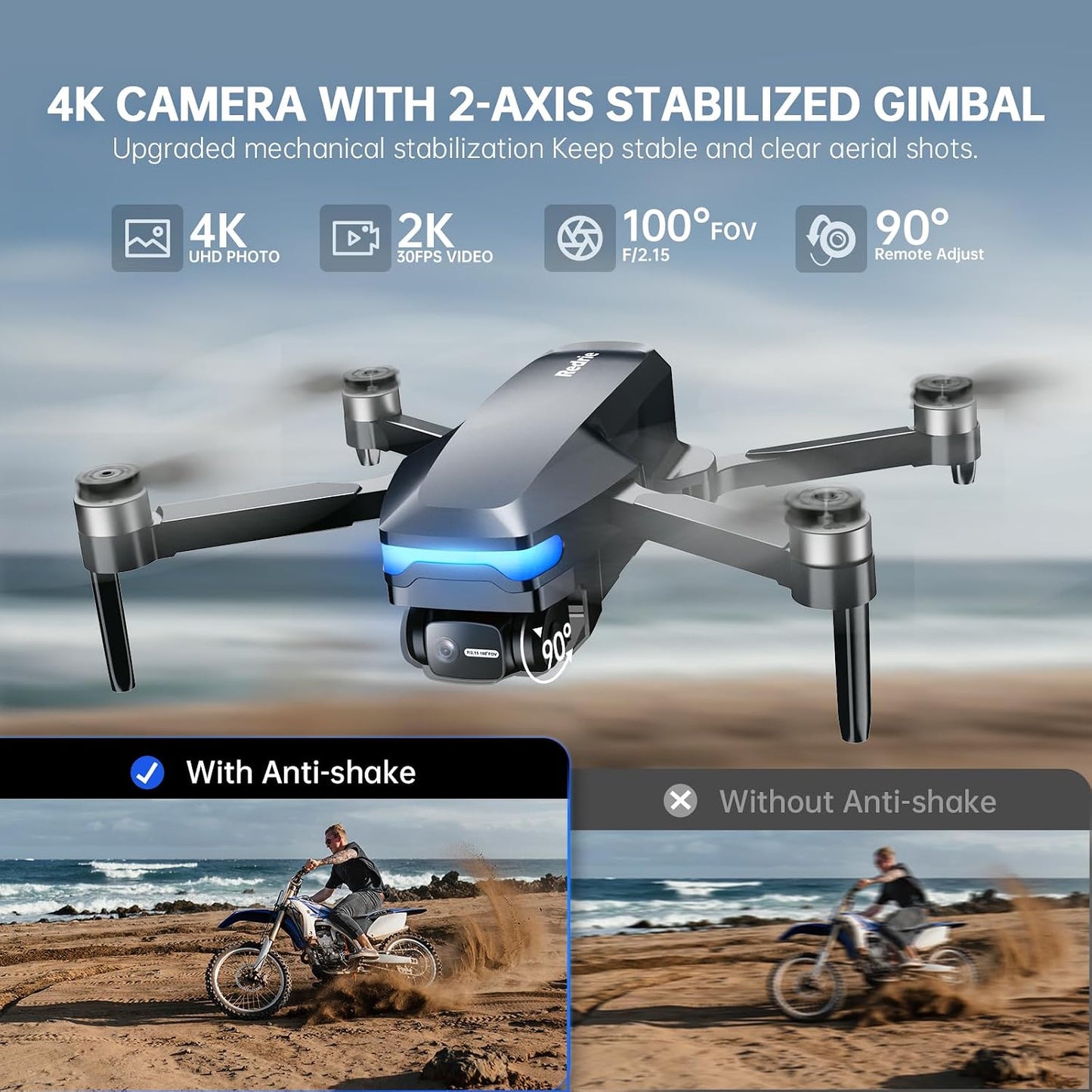 GPS Drones with Camera for Adults 4K, under 249G, 45 Mins Flight, Brushless Motor, Light, Auto Follow, Tap Fly & Circle Fly, One Key Start, Foldable Drone for Adults Beginners