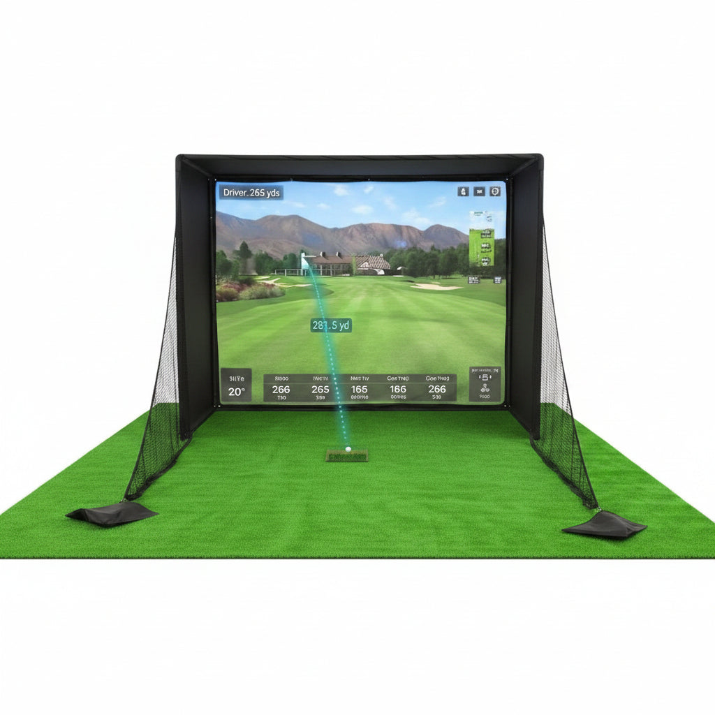 Golf Simulator Enclosure 10.7X8X5Ft & 8.5X8.5X5Ft Golf Simulators for Home | Light-Proof HD/4K Silent Impact Screen, Indoor/Outdoor - Includes Mat, Foam-Padded Iron Poles, Shank Net, Sandbag & Bonus Kit