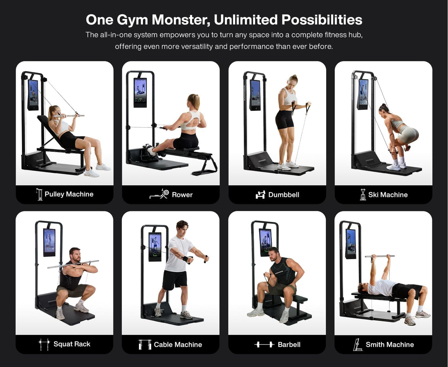 Smart Home Gym, Multi-Functional Gym Machine for Full Body Strength Training, All-In-One Gym Equipment, Digital Weight System, Workout Station, Squat Rack, Gym Monster 2