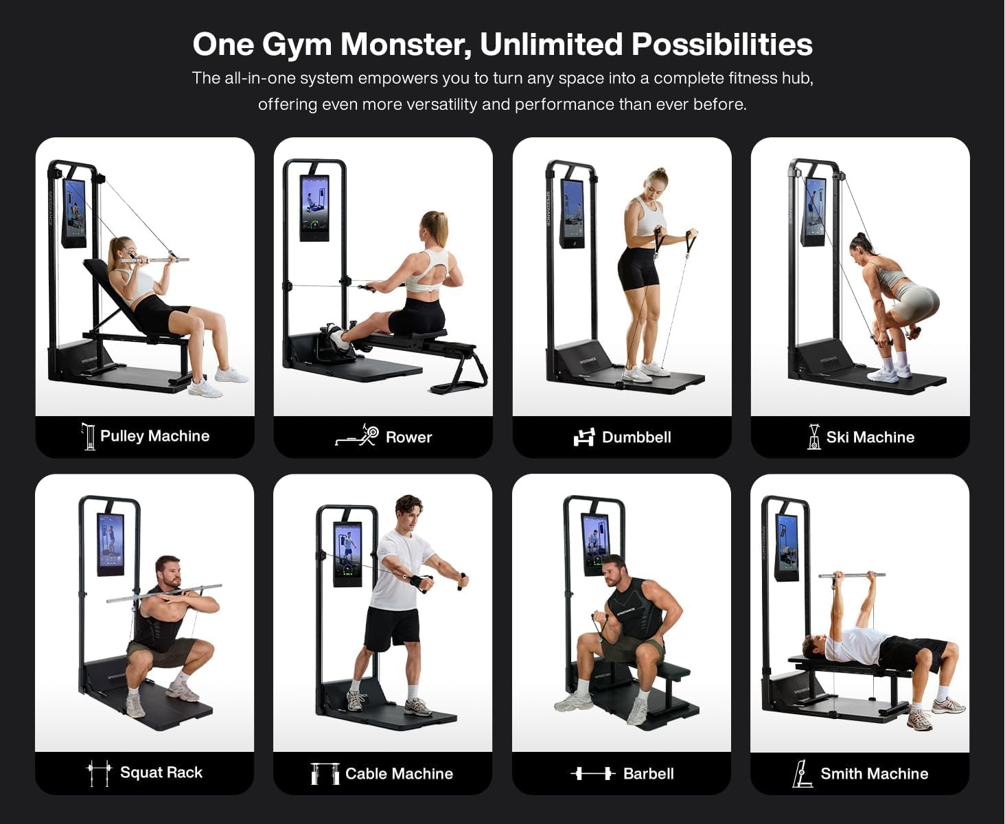 Smart Home Gym, Multi-Functional Gym Machine for Full Body Strength Training, All-In-One Gym Equipment, Digital Weight System, Workout Station, Squat Rack, Gym Monster 2