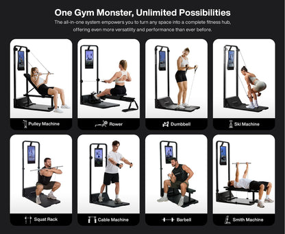 Smart Home Gym, Multi-Functional Gym Machine for Full Body Strength Training, All-In-One Gym Equipment, Digital Weight System, Workout Station, Squat Rack, Gym Monster 2
