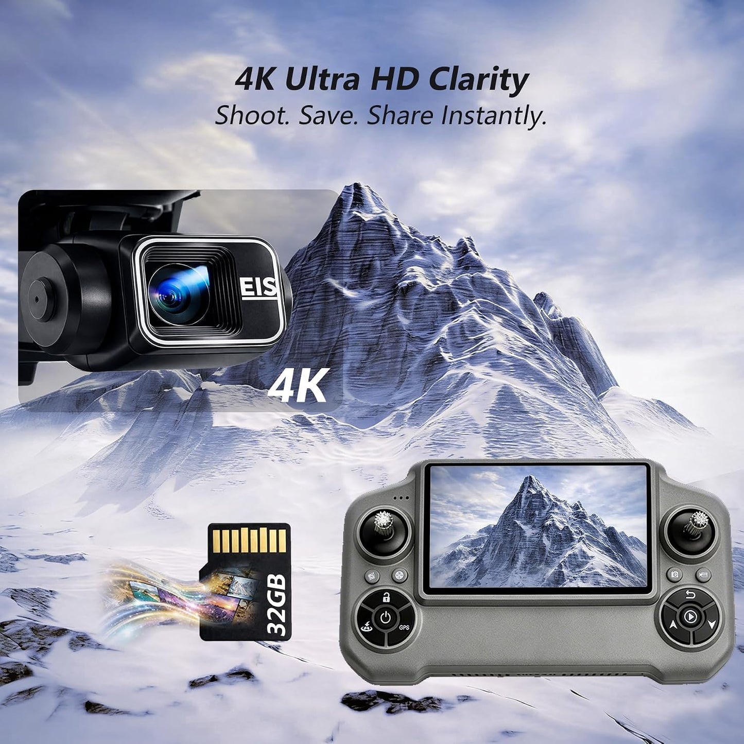 3-Axis Gimbal GPS Drone with 4K Camera  Drone, 10000FT Range, 90Min Flight Time with 3 Batteries, 4.5" HD Screen Remote, Auto Return, Follow Me, Brushless Motor, 5G FPV, Foldable RC Quadcopter for Beginners - under 249G