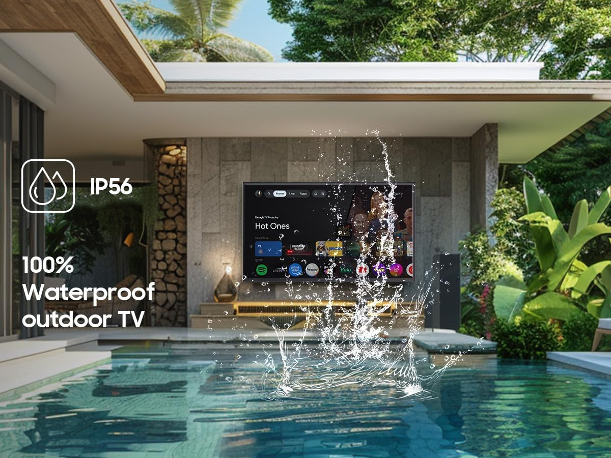 Outdoor TV, 43 Inch Waterproof Smart Outdoor Tvs, 4K, HDR 10, Weatherproof,1000Nits, Voice Assistant Remote, for Partial Sun Area(Deck Pro 3.0, Latest Model)