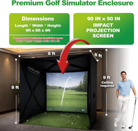 Golf Simulator Enclosure for Home Instant Quick and Easy Tool-Free Setup in 5 Mins Golf Hittig Cage - Complete Set with Heavy Duty Frame,Hd Impact Screen and Putting Green Turf (8X8 Ft)