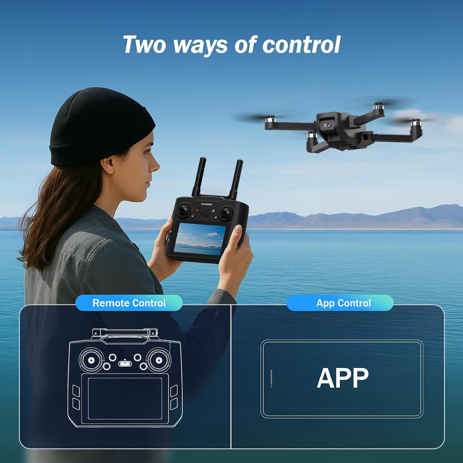 K600GPS Drone with Camera for Adults, 4.5 Inch LCD RC Screen, 32G SD Card, GPS Drone Auto Return, Gesture Flight, Brushless Motor, Optical Flow,3 Speeds for Adults/Beginners, under 249G