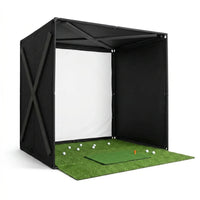 Golf Simulator Enclosure for Home Instant Quick and Easy Tool-Free Setup in 5 Mins Golf Hittig Cage - Complete Set with Heavy Duty Frame,Hd Impact Screen and Putting Green Turf (8X8 Ft) — Studio Shot